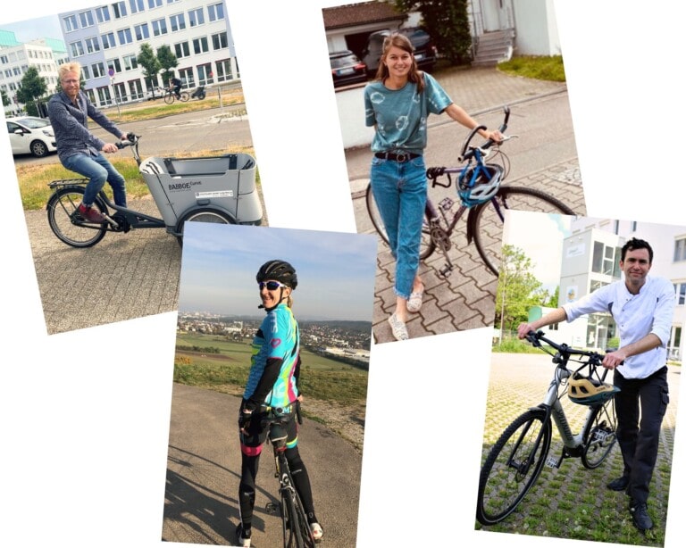 Collage von zwei Frauen und zwei Männern mit Fahrrädern.